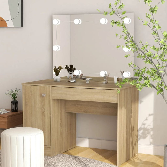 Masă de machiaj cu lumini LED, stejar, 110x55x145 cm, MDF - WALTI WALTI