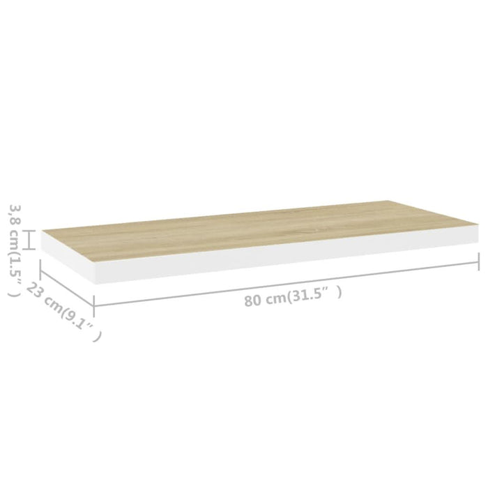 Rafturi perete suspendate 2 buc. stejar/alb 80x23,5x3,8 cm, MDF - WALTI WALTI