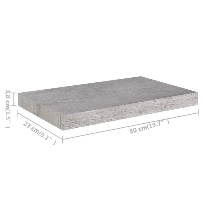 Raft de perete suspendat, gri beton, 50x23x3,8 cm, MDF - WALTI WALTI