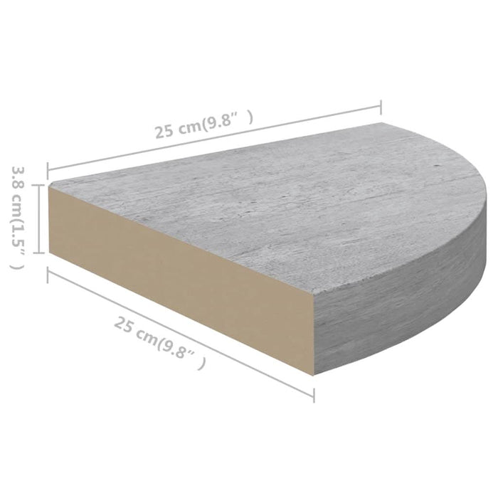 Rafturi de colț de perete, 4 buc., gri beton, 25x25x3,8 cm, MDF - WALTI WALTI