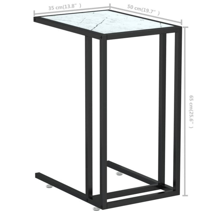 Masă laterală de calculator, alb marmură, 50x35x65 cm, sticlă - WALTI WALTI