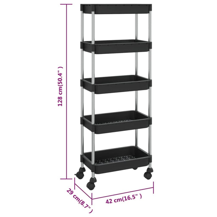 Cărucior de bucătărie 5 niveluri negru 42x29x128 cm fier și ABS - WALTI WALTI