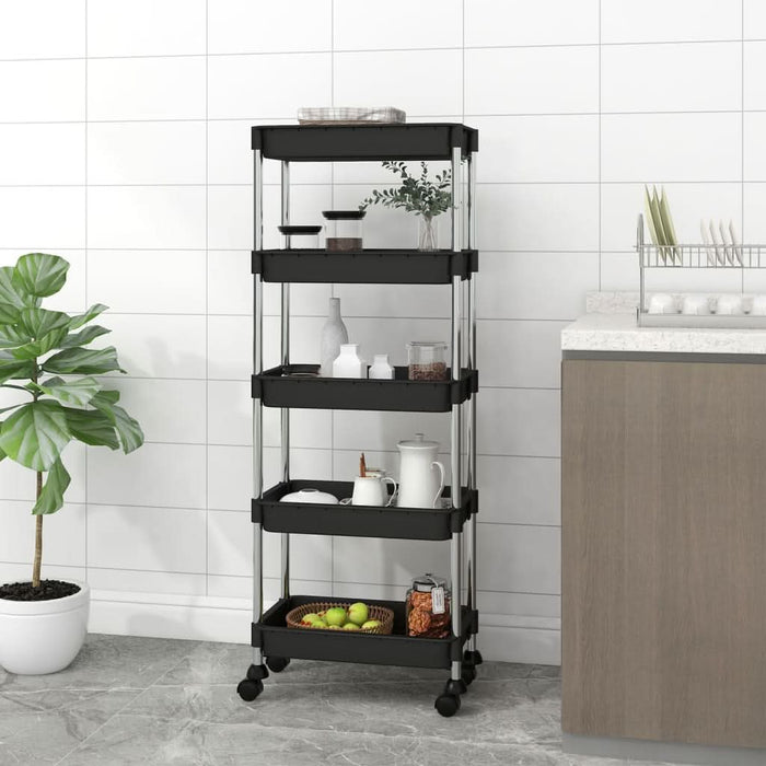 Cărucior de bucătărie 5 niveluri negru 42x29x128 cm fier și ABS - WALTI WALTI