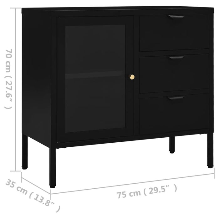 Servantă, negru, 75x35x70 cm, oțel și sticlă securizată - WALTI WALTI