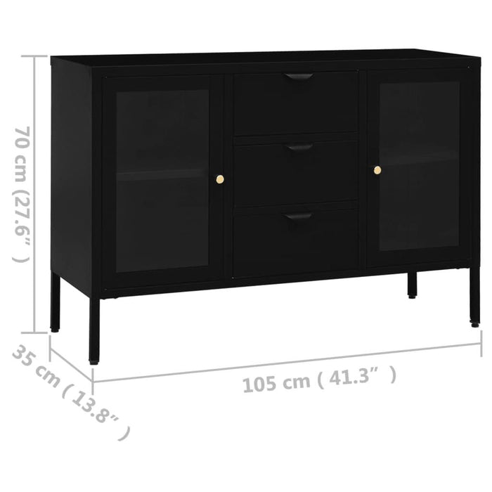 Servantă, negru, 105x35x70 cm, oțel și sticlă securizată - WALTI WALTI