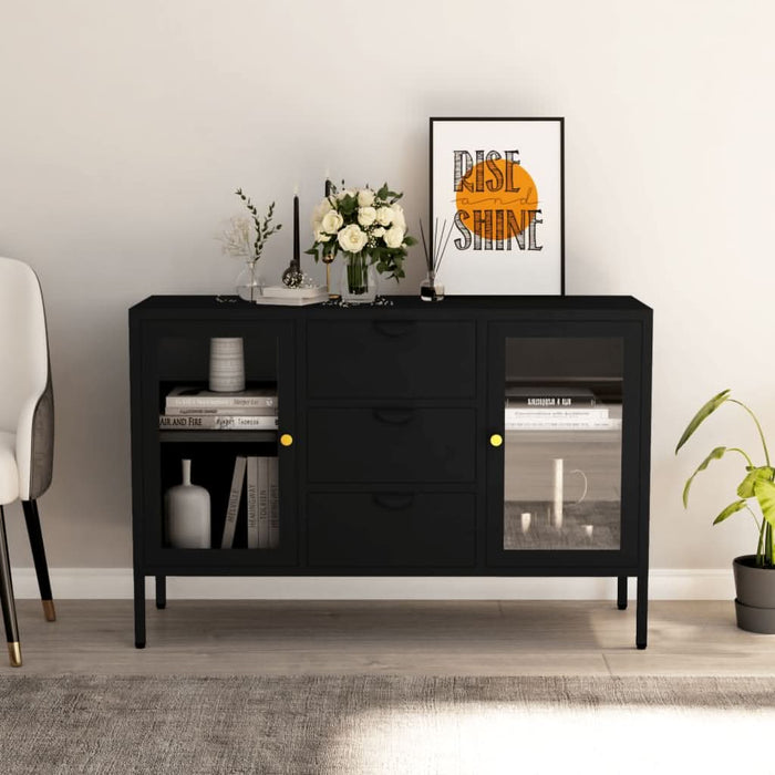 Servantă, negru, 105x35x70 cm, oțel și sticlă securizată - WALTI WALTI
