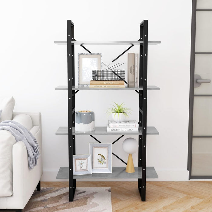 Bibliotecă cu 4 rafturi, gri beton, 80x30x140 cm, PAL - WALTI WALTI