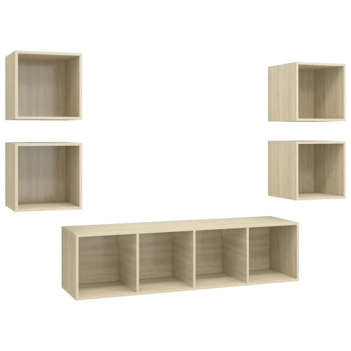 Set de dulapuri TV, 5 piese, stejar sonoma, lemn prelucrat - WALTI WALTI
