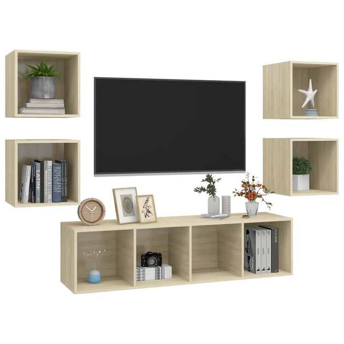 Set de dulapuri TV, 5 piese, stejar sonoma, lemn prelucrat - WALTI WALTI