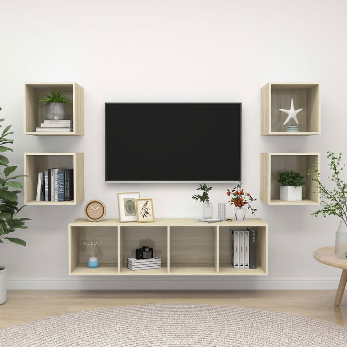 Set de dulapuri TV, 5 piese, stejar sonoma, lemn prelucrat - WALTI WALTI