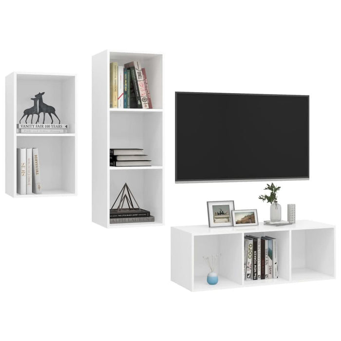 Set de dulapuri TV, 3 piese, alb, lemn prelucrat - WALTI WALTI