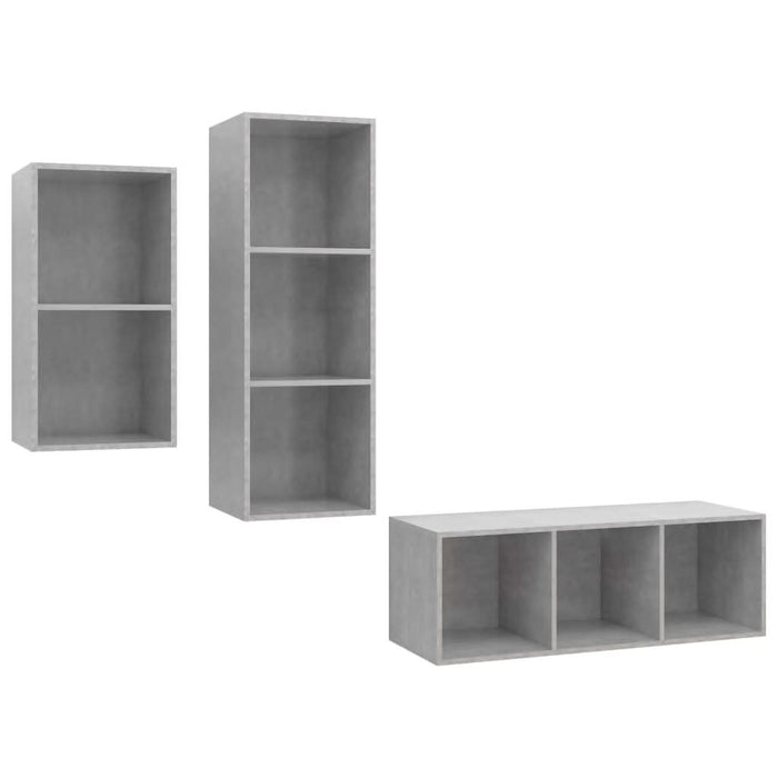 Set de dulapuri TV, 3 piese, gri beton, lemn prelucrat - WALTI WALTI