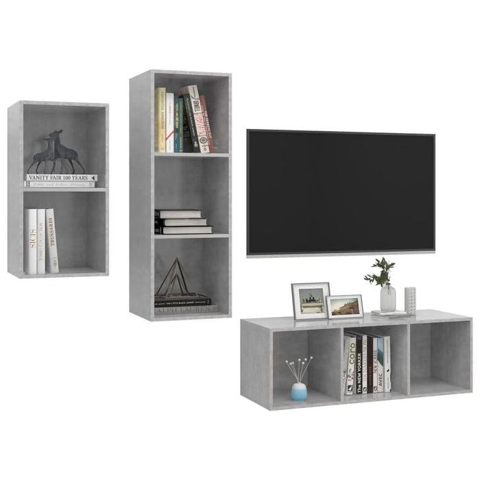 Set de dulapuri TV, 3 piese, gri beton, lemn prelucrat - WALTI WALTI