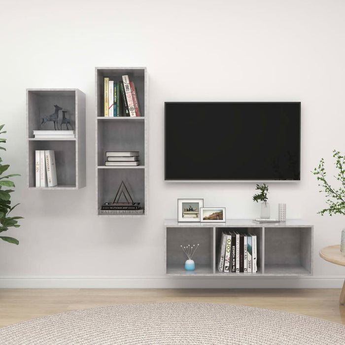 Set de dulapuri TV, 3 piese, gri beton, lemn prelucrat - WALTI WALTI
