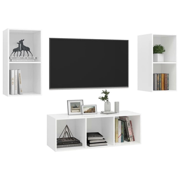 Set de dulapuri TV, 3 piese, alb, lemn prelucrat - WALTI WALTI