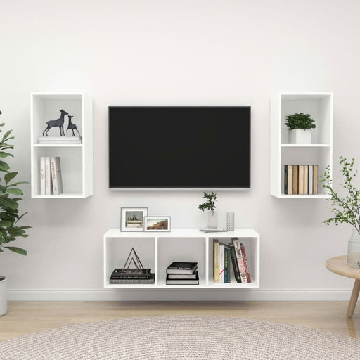 Set de dulapuri TV, 3 piese, alb, lemn prelucrat - WALTI WALTI