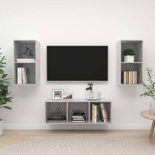 Set dulap TV, 3 piese, gri beton, lemn prelucrat - WALTI WALTI