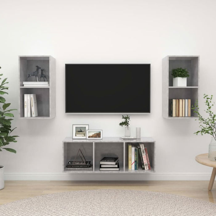 Set dulap TV, 3 piese, gri beton, lemn prelucrat - WALTI WALTI