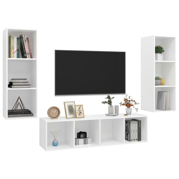 Set de dulapuri TV, 3 piese, alb, lemn prelucrat - WALTI WALTI