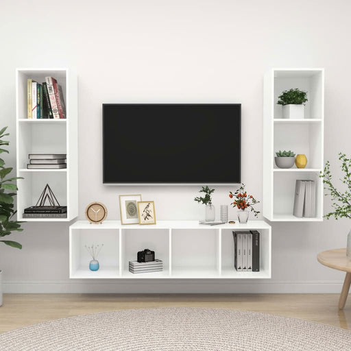 Set de dulapuri TV, 3 piese, alb, lemn prelucrat - WALTI WALTI