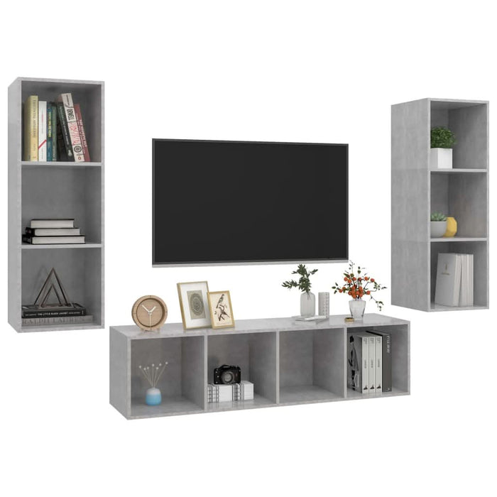 Set de dulapuri TV, 3 piese, gri beton, lemn prelucrat - WALTI WALTI