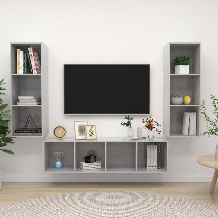 Set de dulapuri TV, 3 piese, gri beton, lemn prelucrat - WALTI WALTI