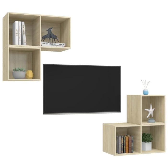 Set de dulapuri TV, 4 piese, stejar sonoma, lemn prelucrat - WALTI WALTI