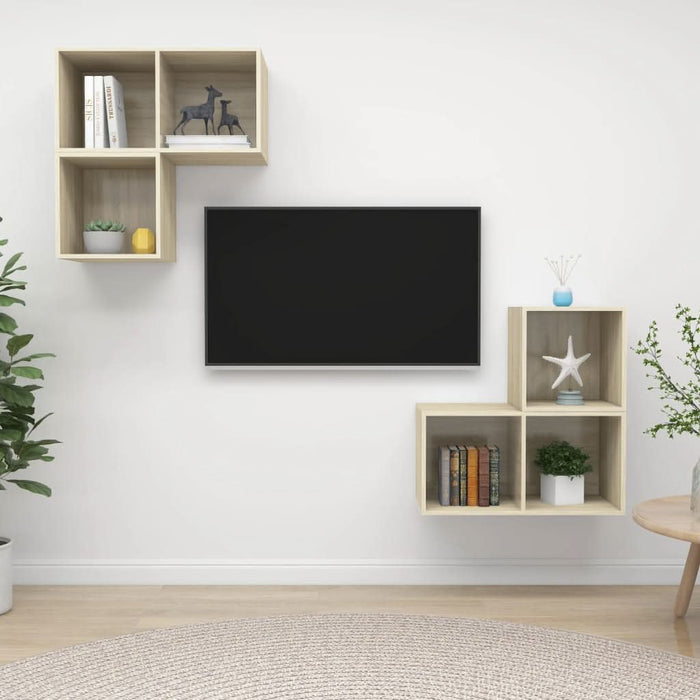 Set de dulapuri TV, 4 piese, stejar sonoma, lemn prelucrat - WALTI WALTI