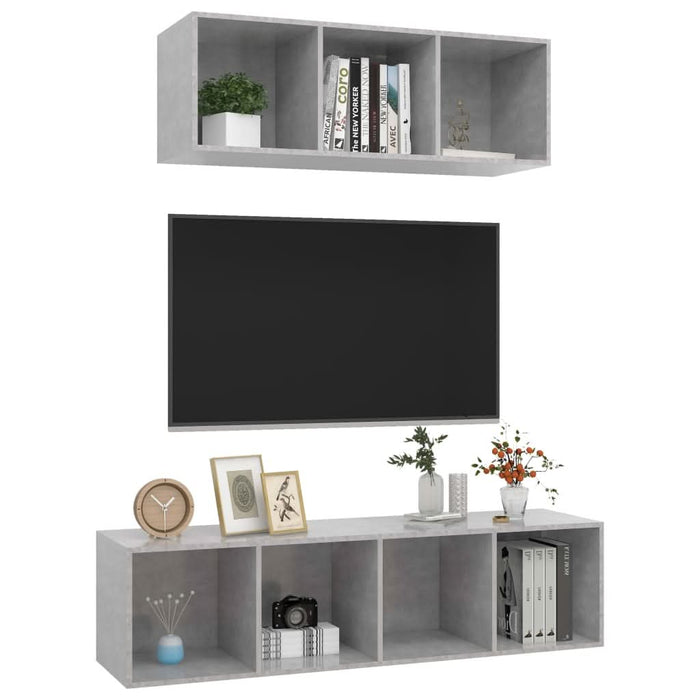 Set de dulapuri TV, 2 piese, gri beton, lemn prelucrat - WALTI WALTI