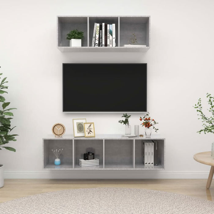Set de dulapuri TV, 2 piese, gri beton, lemn prelucrat - WALTI WALTI