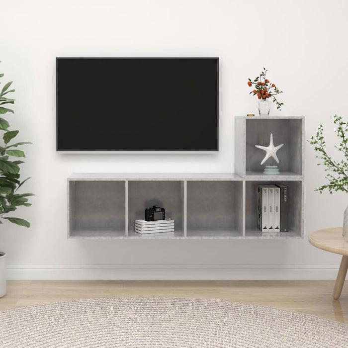 Set de dulapuri TV, 2 piese, gri beton, lemn prelucrat - WALTI WALTI