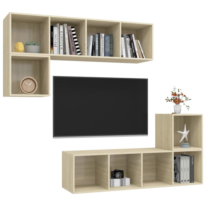 Set de dulapuri TV, 4 piese, stejar sonoma, lemn prelucrat - WALTI WALTI
