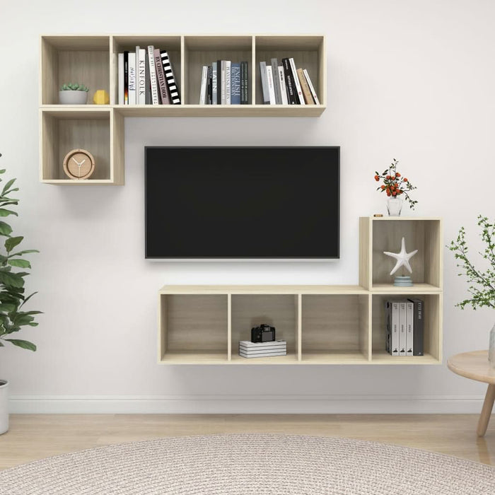 Set de dulapuri TV, 4 piese, stejar sonoma, lemn prelucrat - WALTI WALTI