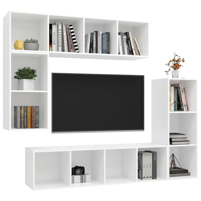 Set dulap TV, 4 piese, alb, lemn prelucrat - WALTI WALTI