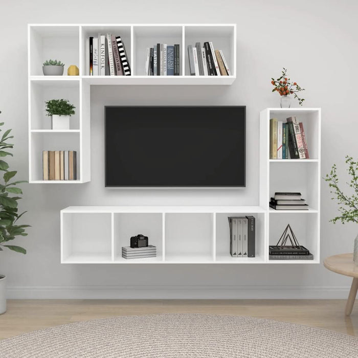 Set dulap TV, 4 piese, alb, lemn prelucrat - WALTI WALTI