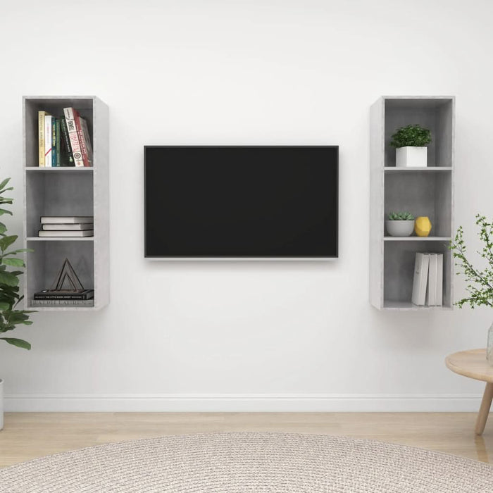 Dulapuri TV suspendate, 2 buc, gri beton, lemn prelucrat - WALTI WALTI