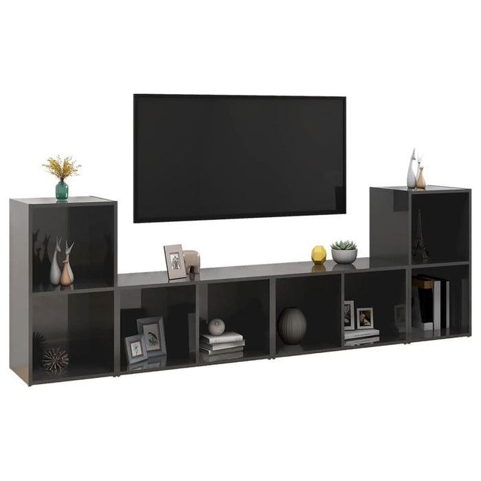Dulapuri TV 4 buc gri extralucios 72x35x36,5 cm lemn prelucrat - WALTI WALTI