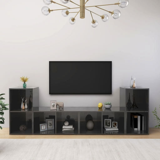 Dulapuri TV 4 buc gri extralucios 72x35x36,5 cm lemn prelucrat - WALTI WALTI