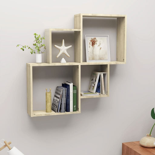 Raft de perete cub, stejar sonoma, 80x15x78,5cm, lemn prelucrat - WALTI WALTI
