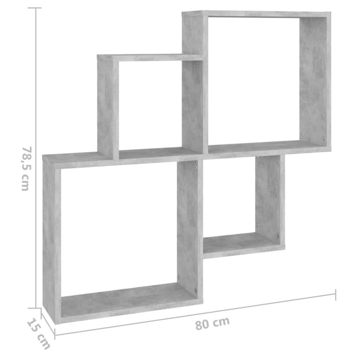 Raft de perete de cub, gri beton, 80x15x78,5 cm, PAL - WALTI WALTI