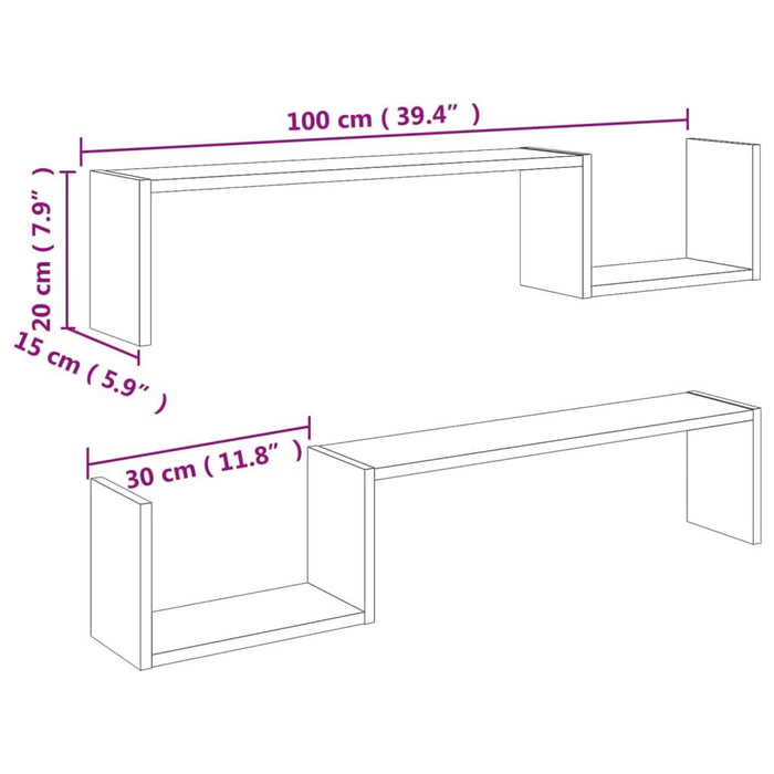 Rafturi de perete, 2 buc, gri beton, 100x15x20 cm, PAL - WALTI WALTI