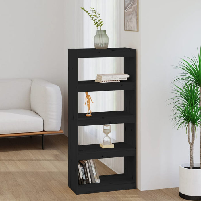 Bibliotecă/Separator cameră negru 60x30x135,5 cm lemn masiv pin - WALTI WALTI