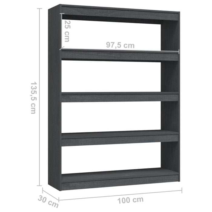 Bibliotecă/Separator cameră gri 100x30x135,5 cm lemn masiv pin - WALTI WALTI