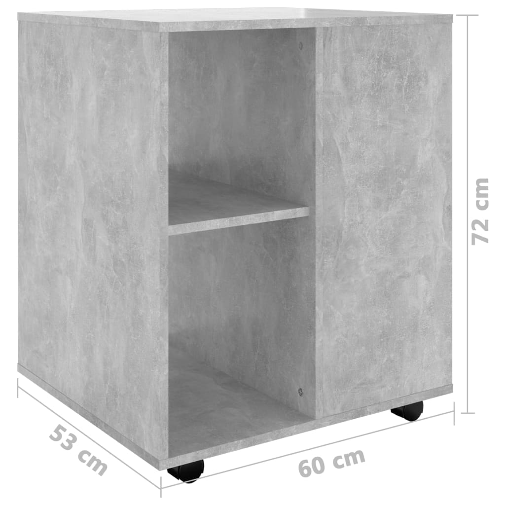 Dulap cu roți, gri beton, 60x53x72 cm, PAL