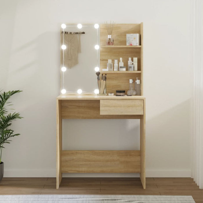 Masă toaletă cu LED stejar sonoma 74,5x40x141 cm lemn prelucrat - WALTI WALTI