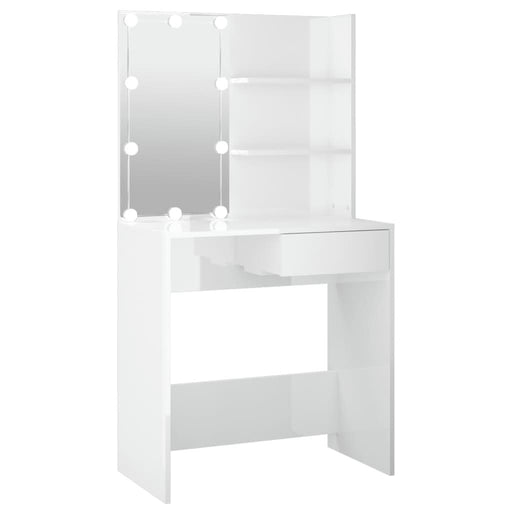 Masă de toaletă cu LED, alb extralucios, 74,5x40x141 cm - WALTI WALTI