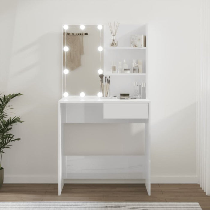 Masă de toaletă cu LED, alb extralucios, 74,5x40x141 cm - WALTI WALTI