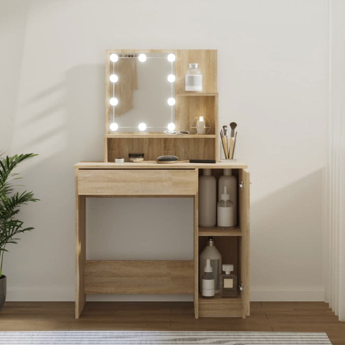 Masă de toaletă cu LED, stejar sonoma, 86,5x35x136 cm - WALTI WALTI