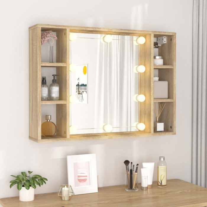 Dulap cu oglindă și LED, stejar sonoma, 76x15x55 cm - WALTI WALTI