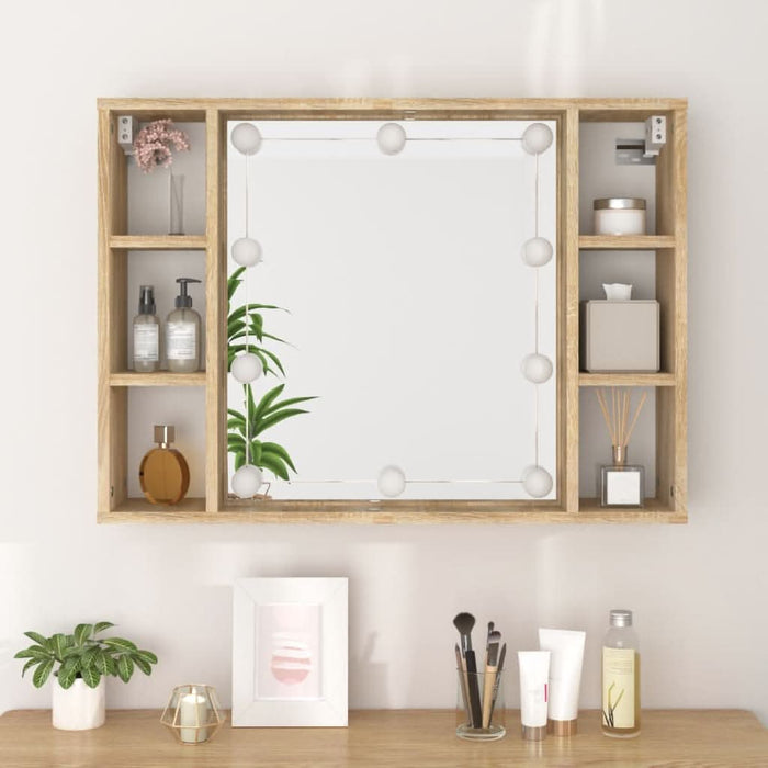 Dulap cu oglindă și LED, stejar sonoma, 76x15x55 cm - WALTI WALTI